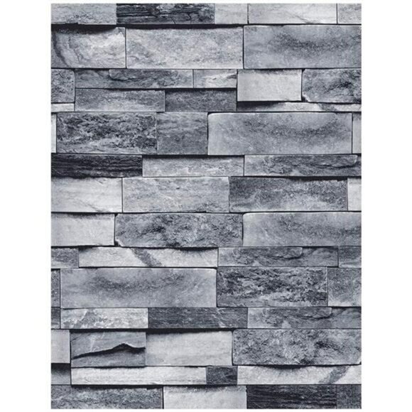 Vintage Gray Brick Peel and Stick Wallpaper Textured Faux Stone 17x236 Inch - Picture 1 of 8